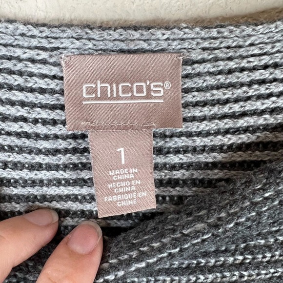 Chico's Tunic Sweater Colorblock Asymmetrical Grey Bateau Neck Rib Womens Size 1 - Picture 6 of 12